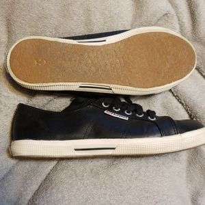 superga black leather sneakers